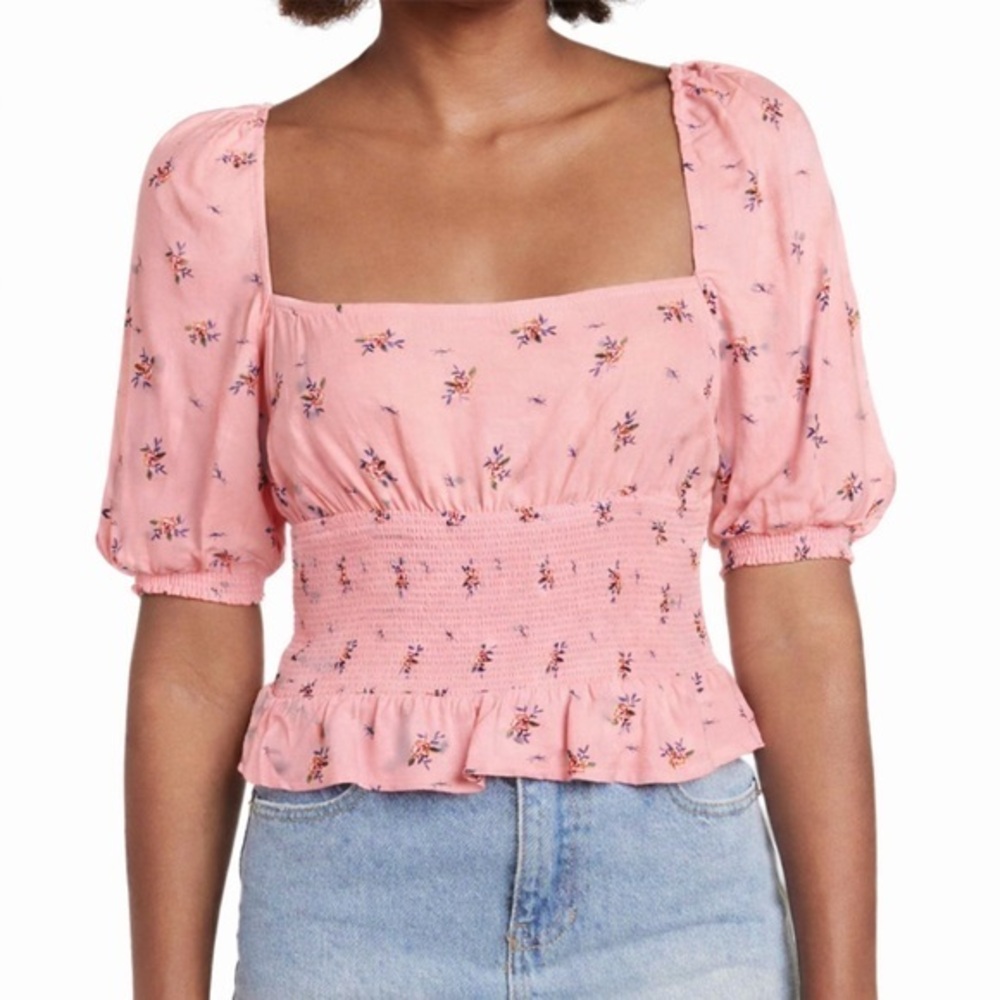 AFRM Pink Bouquet Haley Floral Smocked Crop Top | Summer Chic NWT L #1976